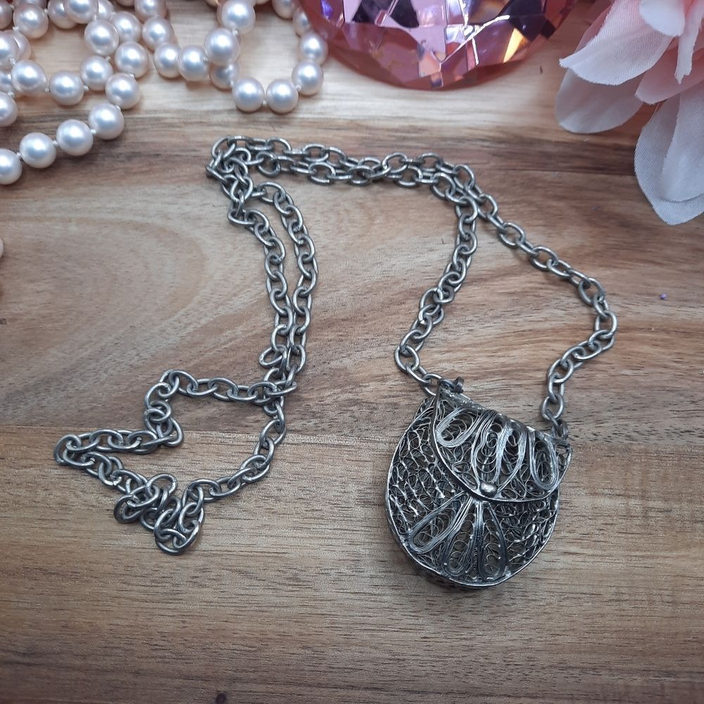 Vintage Silver Filigree Purse Pendant